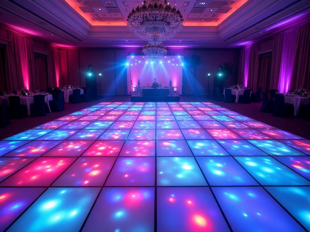 Elegant dance floor setup with professional lighting at luxury Dubai venue