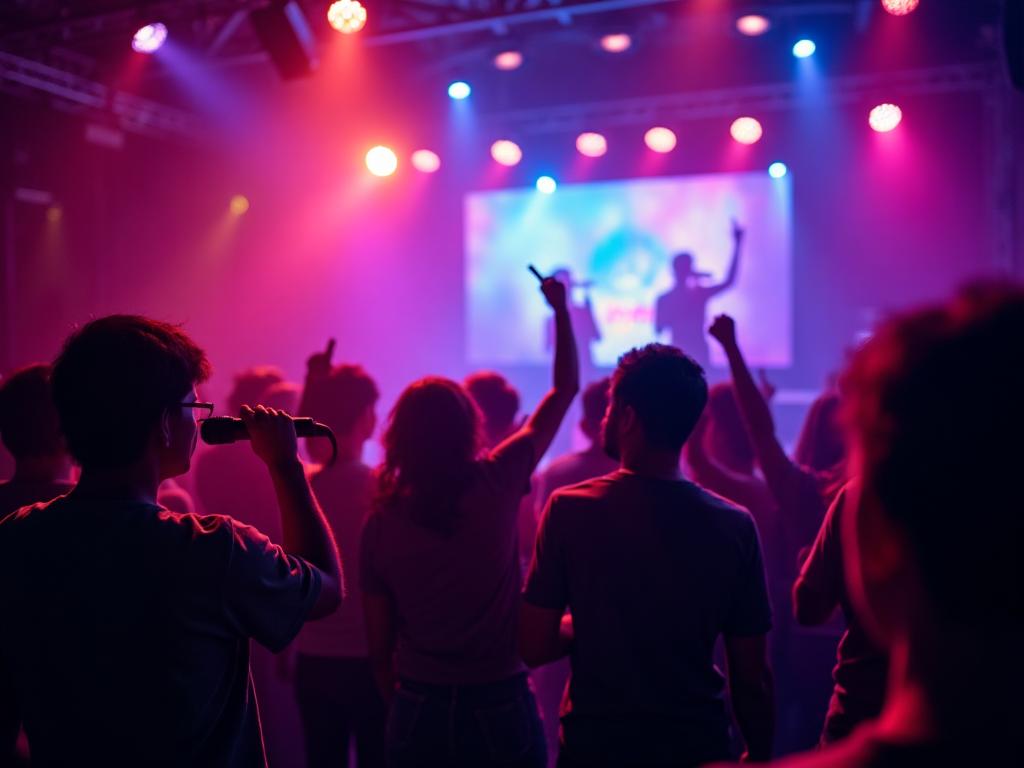 Professional karaoke system setup with microphones and screens at Dubai party