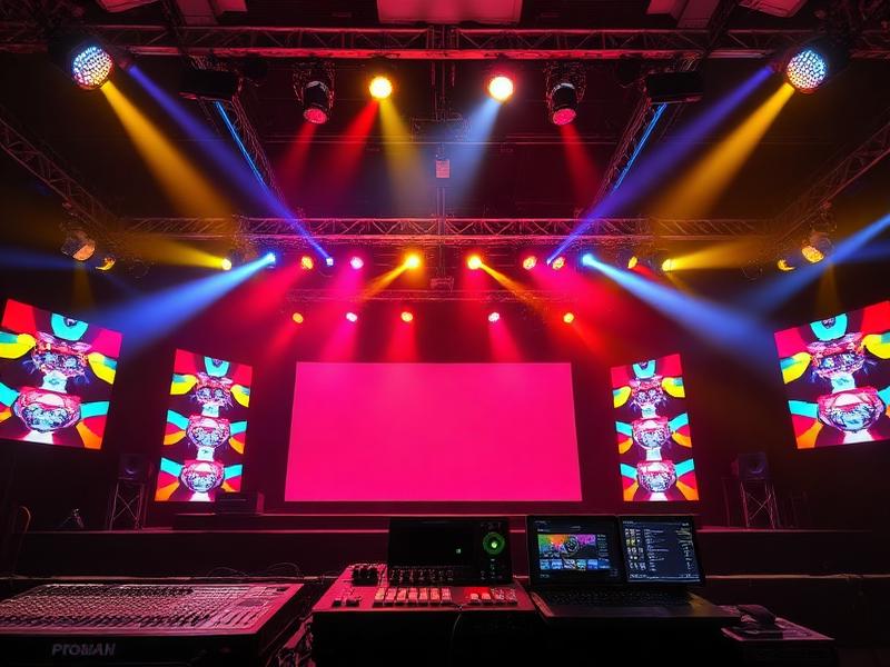 Professional stage lighting and sound equipment at Dubai venue
